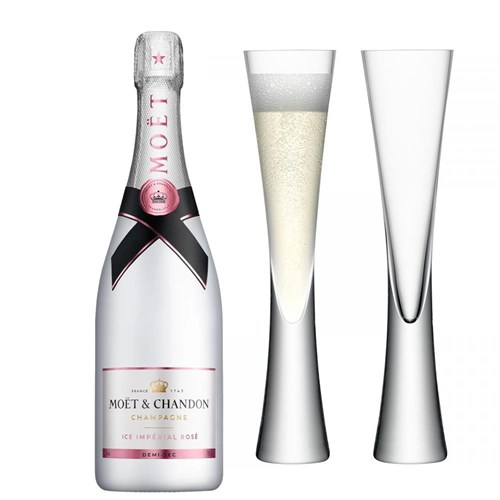 Moet & Chandon Ice Imperial Rose 75cl with LSA Moya Flutes